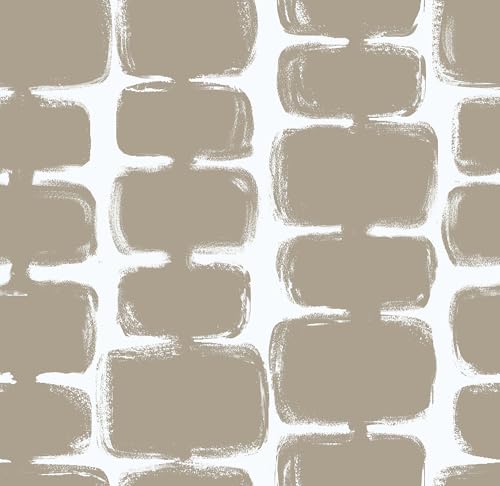 Safiyya 17.3"x197" Peel and Stick Wallpaper Mid Century Modern Abstract Contact Paper Geometric Wall Paper Self Adhesive Removable Wallpaper for Bathroom and Bedroom Vinyl, Light Brown and White - color: Light Brown and White, size: 17.3" x 197"