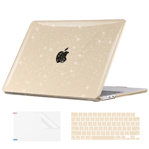EooCoo Case Compatible with MacBook Air 13 inch M5 2026-2022 Release M4 M3 M2 A3449 A3240 A3113 A2681, Glitter Hard Shell&Keyboard Skin Cover&Screen Protector for Mac Air 13.6 inch, Sparkly Starlight - color: Glitter Starlight