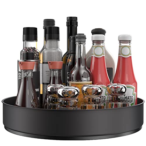 VAEHOLD Lazy Susan Stainless Steel Black Spice Rack Turntable for Pantry Cabinet - Decorative Trays Storage Containers Organizer for Kitchen Cabinet, Snacks, Bathroom (10 inches) - color: Black, size: 9 4/5''