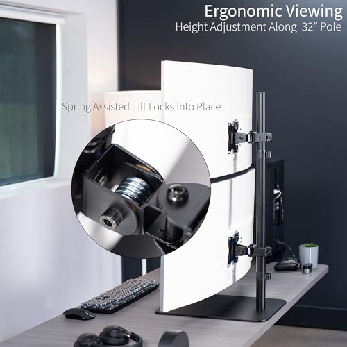 VIVO Freestanding Dual Vertically Stacked Ultra-Wide Monitor Desk Stand, Extra Tall Heavy Duty Adjustable Mount for 2 Ultrawide Screens up to 45 inches, 25 lbs Per Screen Capacity, Black, STAND-V200L - size: Up to 45", style: Steel Base
