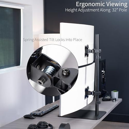 VIVO Freestanding Dual Vertically Stacked Ultra-Wide Monitor Desk Stand, Extra Tall Heavy Duty Adjustable Mount for 2 Ultrawide Screens up to 45 inches, 25 lbs Per Screen Capacity, Black, STAND-V200L - size: Up to 45", style: Steel Base