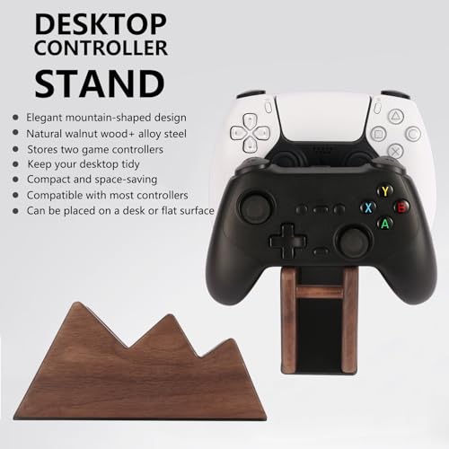 Solid Wood Controller Stand - Dual Gaming Controller Holder for Desk, Fits Xbox Series X/S, Xbox One, PS5, Switch Pro - Gamer Gift for Men
