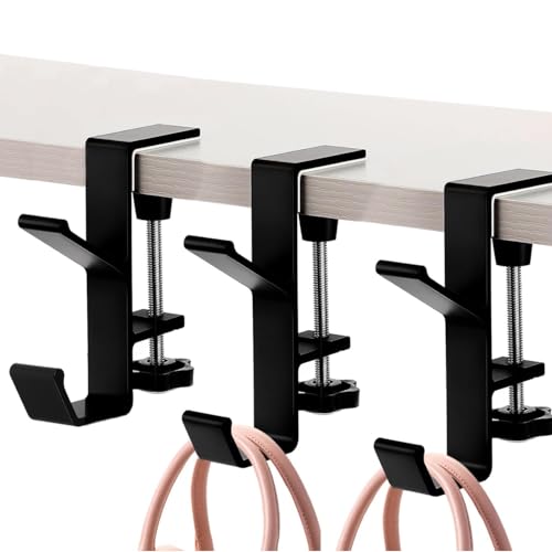 3PCS Desk Mount Bag Holder Hook Clamp,On Backpack Hanger Portable Desk Mount Headphones Holder for Reduce Desk Clutter Table Desk Table Hanging Storage (3Black, 3) - style: 3Black
