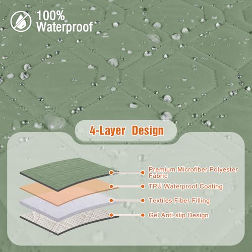 VANSOFY Loveseat Recliner Cover with Console 100% Waterproof Sofa Slipcovers Non-Slip Reclining Couch Cover Split Sofa Covers Furniture Protector for Pets, Dogs(Bean Green) - color: Bean Green