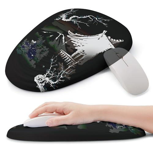 Ergonomic Mouse Pad with Wrist Support, Memory Foam Wrist Rest for Pain Relief & Carpal Tunnel, Non-Slip Base for Office, Computer, PC, Laptop (12x8x1.2inch, Japanese Pavilion) - color: 05 Pavilion Dark
