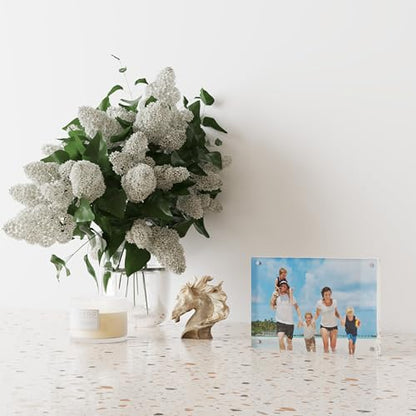 ATZYmolin 5x7 Acrylic Picture Frame 3 Pack, 20mm Thick Magnetic Double Sided Display 20% Thicker- Frameless Clear Transparent Photo Frame for Desktop/Tabletop, Self Standing with Microfiber Cloth - size: 5x7"