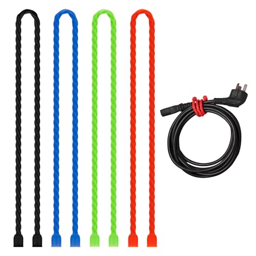 4PCS Silicone Twist Ties 24-Inch Reusable Cable Ties Steel-Core Straps Organizer All Purpose Bendable Cord Tie for Indoor Outdoor Bundling Holding Securing and Wrapping Cables (4 Colors) - size: 24-Inch (4PCS)