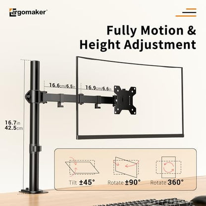 Single Monitor Stand, Arm Monitor Desk Mount for 13" to 27" Screen, Full Adjustable Height, Tilt Swivel Rotate, Holds 22 lbs per Arm, Easy to Install - size: Single Up to 27"