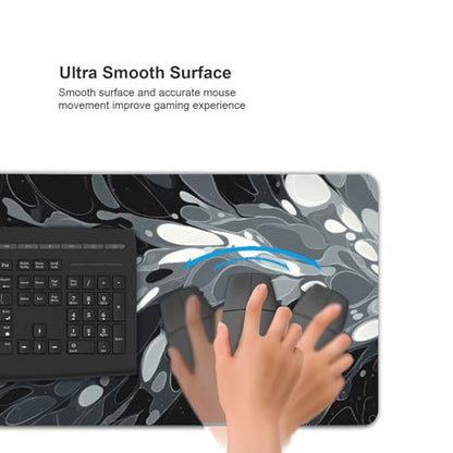 Oversized Desk Mat, Abstract Liquid Art Design, 35.4x15.7 Inches, Washable Mouse Pad, Stitched Edges, Non-Slip Rubber Base, Rectangular - color: Marble Swirl Extended