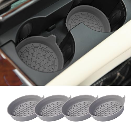 4PCS Car Cup Holder Coaster, Silicone Non-Slip Vehicle Cup Holder Insert Pads, Automotive Interior Insulation Drink Cup Mats Decor Accessories, Universal for SUV, Sedan, Truck (Gray) - color: Gray