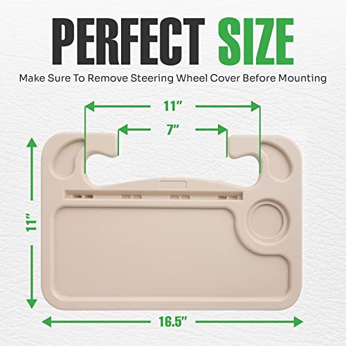 lebogner Steering Wheel Tray, Car Tray for Eating, Hook On Steering Wheel Desk for Food, Laptop and Car Accessories, Car Road Trip Must Haves Gadgets Car Table (Beige, with Tablet Slot) - color: Beige, With Tablet Slot