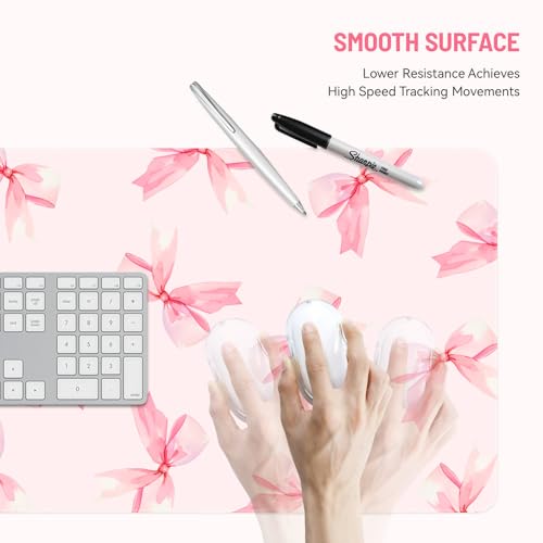 Mousepad Desk Mat Gaming Large Keyboard Cute Office Desktop Computer Laptop XXL Long Big Kawaii Aesthetic Girly Pretty Design Women Girl Gamer Oversized Wide 30x12'' Mousepad, Pink Bow - color: Pink Bow