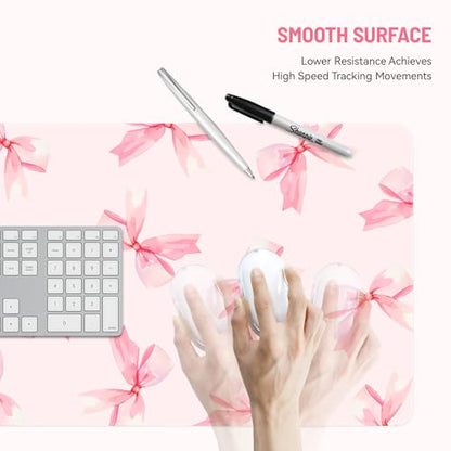 Mousepad Desk Mat Gaming Large Keyboard Cute Office Desktop Computer Laptop XXL Long Big Kawaii Aesthetic Girly Pretty Design Women Girl Gamer Oversized Wide 30x12'' Mousepad, Pink Bow - color: Pink Bow