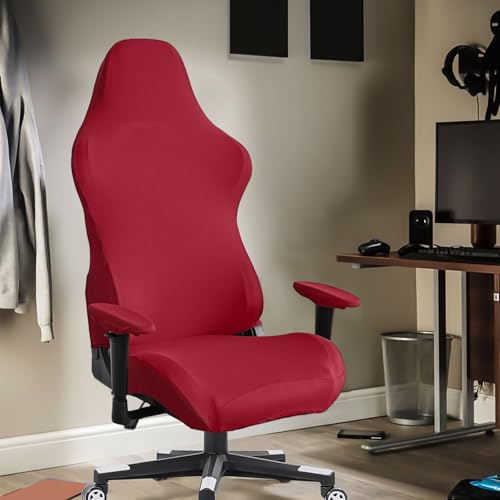 Stretch Gaming Chair Cover, Soft and Comfortable, Dust Protection, Modern Design, for Office Computer Racing Seat(Red) - color: Red