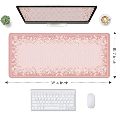 HAOCOO Cute Desk Mat, Pink Desk Matt for Desktop with Edge Stitching, Non-Slip Large Mouse Pad for Desk, Water-Resistant Computer Mat for Gaming,Women Office (Light Pink) - color: Light Pink