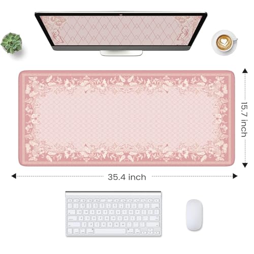 HAOCOO Cute Desk Mat, Pink Desk Matt for Desktop with Edge Stitching, Non-Slip Large Mouse Pad for Desk, Water-Resistant Computer Mat for Gaming,Women Office (Light Pink) - color: Light Pink