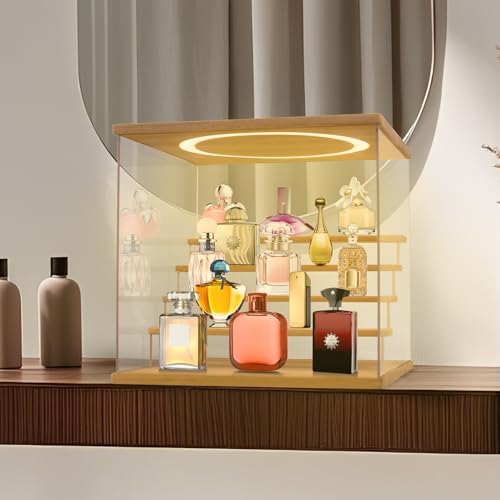 Acrylic Display Case with Adjustable LED Light, 6 L Tier Clear Display Box Dustproof Showcase for Action Figures, Collectibles and Mini Toys, Assembly Display Cabinet(Wood 19.7*12.6*16.5in) - color: Wood, size: 6 Tier 19.7×12.5×16.5in