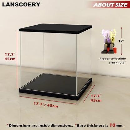 LANSCOERY Acrylic Display Case 17.7x17.7x17.7 in, 10mm Base, RGB Ring Light, 3mm Clear Panels, Front Door for Action Figures and Models - size: 17.7x17.7x17.7inch; 45x45x45cm