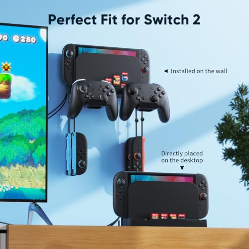Metal Wall Mount for Nintendo Switch 2/1/OLED (Mount Behind TV)–Switch 2/Switch/OLED Organizer Shelf Stand with 10 Game Card Slots with Joycon Hanger Brackets *4 - size: For Switch 2/1/OLED