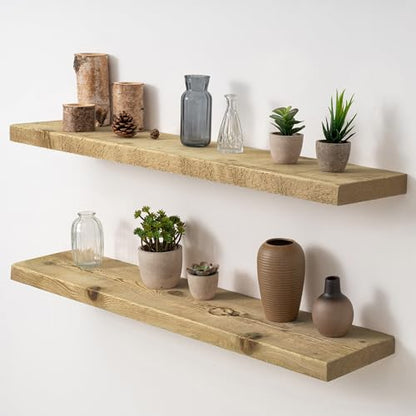 Acovy 36" Unfinished Solid Reclaimed Wood Floating Shelves, Rustic Heavy-Duty Wall Shelves, 8" Deep Floating Shelf for Living Room, Bathroom, Bedroom and Kitchen, Set of 2, Natural - color: Natural, size: 36inches-2p