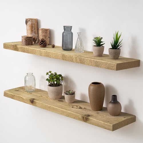 Acovy 36" Unfinished Solid Reclaimed Wood Floating Shelves, Rustic Heavy-Duty Wall Shelves, 8" Deep Floating Shelf for Living Room, Bathroom, Bedroom and Kitchen, Set of 2, Natural - color: Natural, size: 36inches-2p