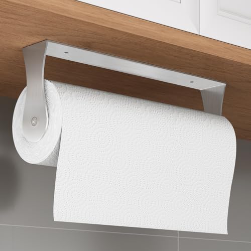 Paper Towel Holder Under Cabinet, Wall Mount Paper Towel Holder for Kitchen Bathroom, Stainless Steel, Adhesive or Screws, Silver - color: Silver