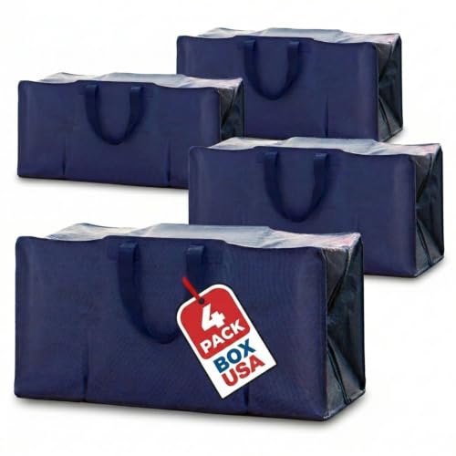BOX USA 4-Pack Moving Bags with Strong Handles & Zippers - Heavy Duty Extra Large Packing Bags for Storage, Moving Boxes, Dorm & College Supplies, Blue - style: Blue 4-Pack