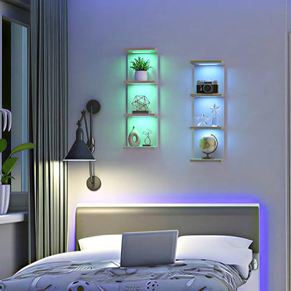 4 Tier RGB Wall Shelf-Gaming Shelf with Remote Control, Lack Shelves with Light for Bedroom | Easy to Install Cosmetic & Display Modern Shelf, White - color: 4r-white