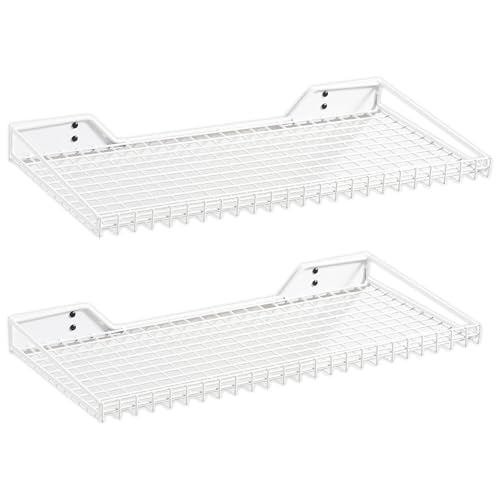 Wallmaster Heavy Duty Garage Wall Shelving 2 Pack 23.6"x11.8" Metal Wire Shelves Wall Mount Mesh Storage Rack for Garage, Office, Basement and Kithcen, max Load 65 lbs (White) - color: White, size: 2pack