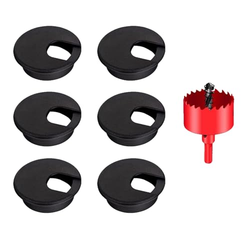TuTuYa 6PCS Desk Grommet, 2 Inch (50mm) Black Desk Cable Grommet Desk Cable Hole Covers with Hole Saw, Ideal Solution for Office and Home Table Cable (Black, 2 Inch_50 mm) - color: 2 Inch_50mm Black 6PCS
