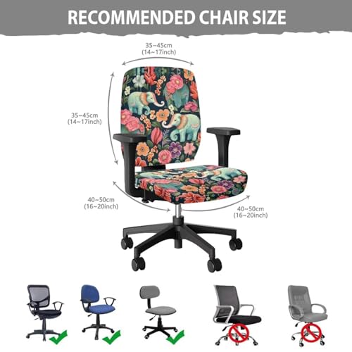 Floral Elephant Office Chair Covers Stretchable Office Chair Seat Cover 2 Piece Washable Gaming Chair Cover Universal Fit Most Wheelchairs,Computer Chairs,Gaming Chairs - color: Floral Elephant