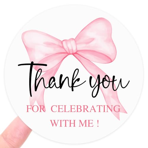 120 x Pink Bow Thank You for Celebrating with Me Stickers, Coquette Party Favor Labels for Bridal Shower, Birthday, Baby Shower, Gift Bags, Cookie Boxes & Dessert Table Decor, 1.6" - style: With me