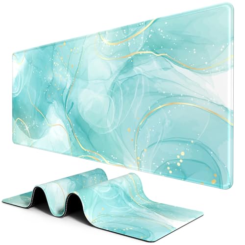 BOSOBO Desk Pad, XXL Gaming Mouse Mat, Desktop Full Cover, Art Gold Teal Marble - color: Art Gold Teal Marble, size: XL - 31.5 x 11.8 Inches