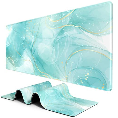 BOSOBO Desk Pad, XXL Gaming Mouse Mat, Desktop Full Cover, Art Gold Teal Marble - color: Art Gold Teal Marble, size: XL - 31.5 x 11.8 Inches