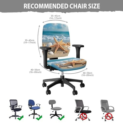 Beach Office Chair Covers Stretchable Office Chair Seat Cover 2 Piece Washable Gaming Chair Cover Universal Fit Most Wheelchairs,Computer Chairs,Gaming Chairs - color: Beach