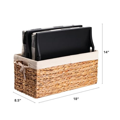 ROSSIE HOME Wood Bed Tray Lap Desk - Set of Two - with Hyacinth Storage Basket - Buffalo Check - Fits up to 15.6 Inch Laptops - Style No. 70108 - color: Buffalo Check, size: 2-Pack with Basket