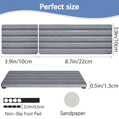 Set of 3 Diatomite Hand Soap Holder, Water Absorbing Stone Tray for Kitchen Countertop, Fast-Drying Bathroom Trays(1pcs 22 x 10cm + 2pcs 10 x 10cm Grey) - color: 1pcs 22 X 10cm + 2pcs 10 X 10cm Grey