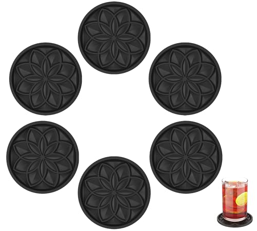 HFHOME Silicone Coasters Set for Drinks - 6 Pcs Cup Mat for Coffee Table, Desk, Bar - Home Decor Tabletop Protection Gift - Black - color: Black - 6pcs