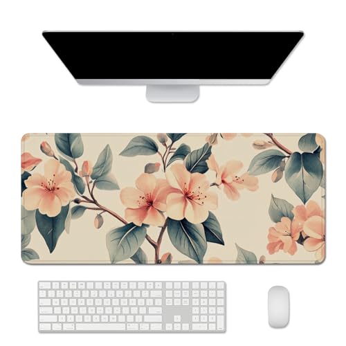 Flower Mouse Pad Desk Mat Peach Blossoms Large PC Mouse Pads(27.5X11.8 in) | Non-slip base, high-density smooth surface with no stuttering,Washable and colorfast,suitable for office, study, and gaming - color: peach blossom