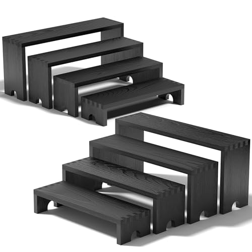 2 Set Black Wooden Tiered Riser Display Stands for Vendor Events,Stackable Wood Cupcake Stand,Farmhouse Decor Wood Dessert Table Display Set,Vendor Booth Display Items,Food Display Risers for Party - color: Black, size: 2 PACK
