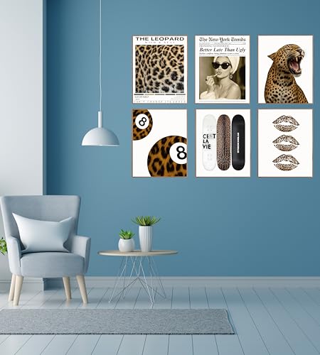 Trendy Leopard Wall Poster - Stockholm Style Room Decor for Women - Luxury Fashion Posters for Home Bedroom Apartment Dorm - HD Prints - Set of 6 Pieces - 8 x 10 inch - UNFRAMED