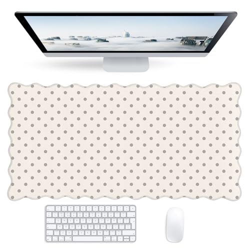 Dots Scalloped Mouse Pad,Cute Kawaii Dot Large Desk Mat Non-Slip Rubber Base,Aesthetic Decor Gaming Computer Desk Pad for Office Laptop Mouse Keyboard Pad, XL 31.5" x 15.7",Cute Beige - color: Cute Beige Dots