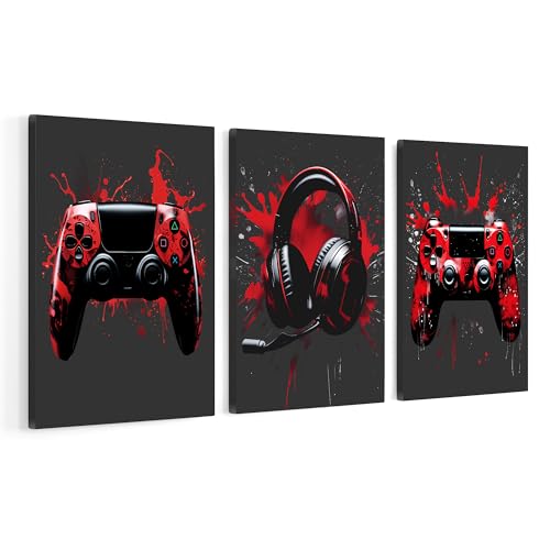 Poster Master 3-Piece Video Game Accessories Canvas - Red Gaming Print - Geeky & Gamer Art - Modern Graffiti Design - Great Game Room or Teen Boy's Room Wall Decor - Available in 8x10 to 30x40 - color: Style-14