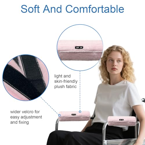 SPRING SEAON Wheelchair Armrest Covers 2 Pack Soft Memory Foam Wheelchair armrest Pads Wicking Washable for Office Transport Chair (Pink) - color: Pink