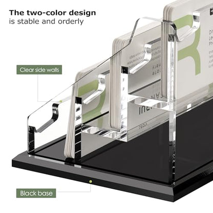 SANRUI Black Business Card Holder for Desk 6 Slot , Clear Acrylic Horizontal Name Card Stand for Women and Men, Desktop Organizer Display for Office Home Exhibition - 360 Card Capacity 1 Pack