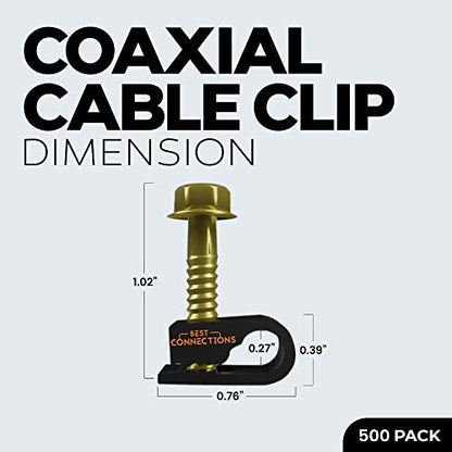 Best Connections Coaxial Cable Clips with Pre-Inserted Screw 1/4" inch (500 Pack) – Black Single Mounting Clamps for Coax (RG6, RG59) and Ethernet Cables – Cord Fasteners/Strain Relief Clip - style: 500 PACK