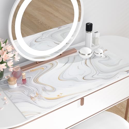 QIYI White Mouse Pad, Cute Marble Large Desk Mat, PU Leather Desk Protector Mousepad, Gold Grey Striped Waterproof Computer Keyboard Gaming Mouse Pads, Non Slip Extended Writing Pad 31.5" x 15.7" - color: Luxury Marble Ink, size: 31.5" x 15.7"