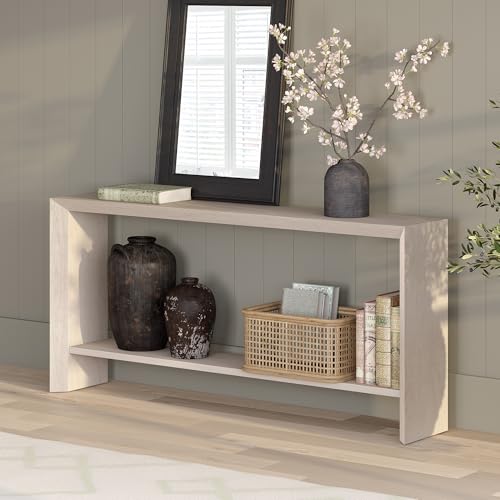 Henn&Hart 64" Modern Farmhouse Console Table, Sofa Table, Beech White - color: Beech White