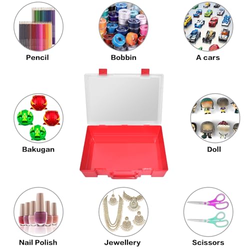 ALCYON 1600+ Trading Card Storage Box, Waterproof Plastic TCG Card Organizer with 4 Clear Display Cases & Removable Dividers, Deck Holder for Baseball, Football, Sports, MTG, PM Game Collections-Red - color: red