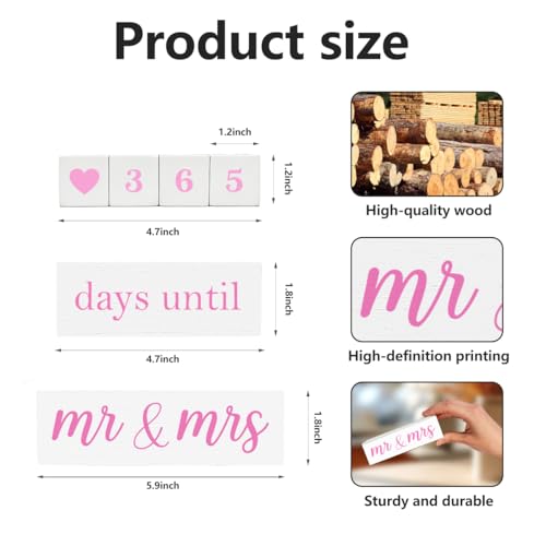 6 Pcs Wooden Engagement Gifts for Couples Wood Engagement Party Decorations Block Wedding Day Countdown Calendar Fiance Gifts for Women Future Mr Mrs Newly Engaged Couples, White - color: White